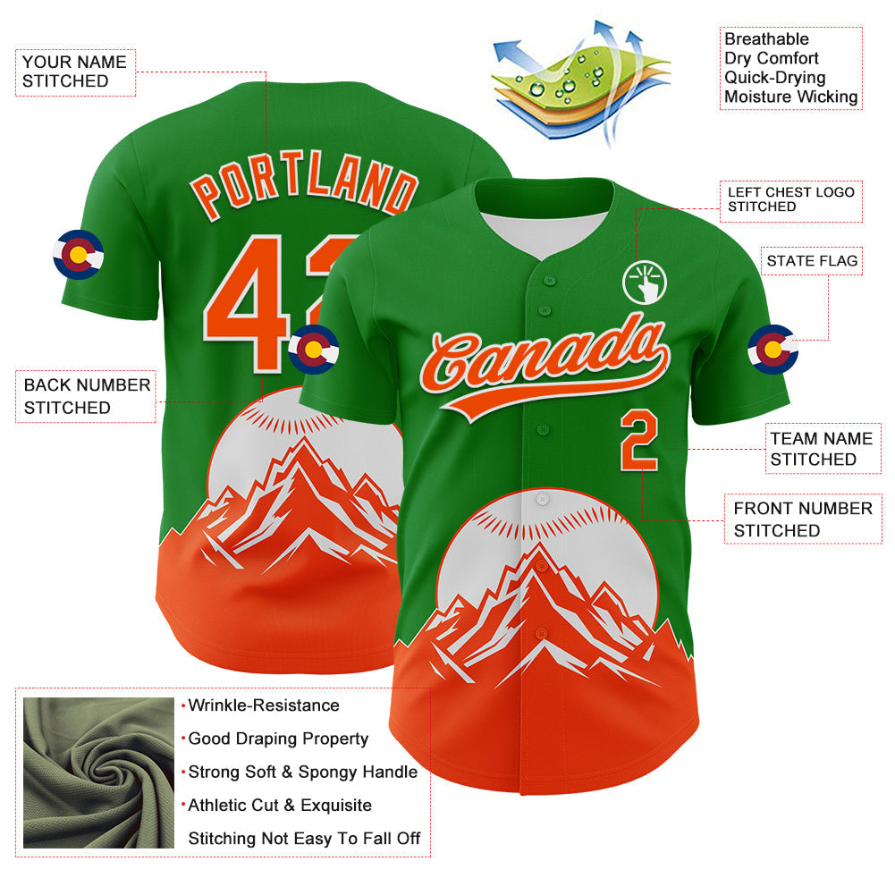 Custom Grass Green Orange-White 3D Urban City Edition Sports Authentic Baseball Jersey view 3