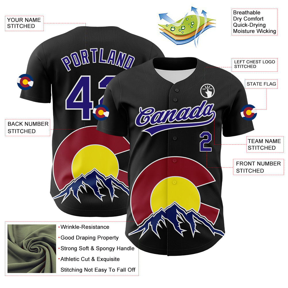 Custom Black Dark Purple Red Yellow Blue-White 3D Urban City Edition Sports Authentic Baseball Jersey view 3