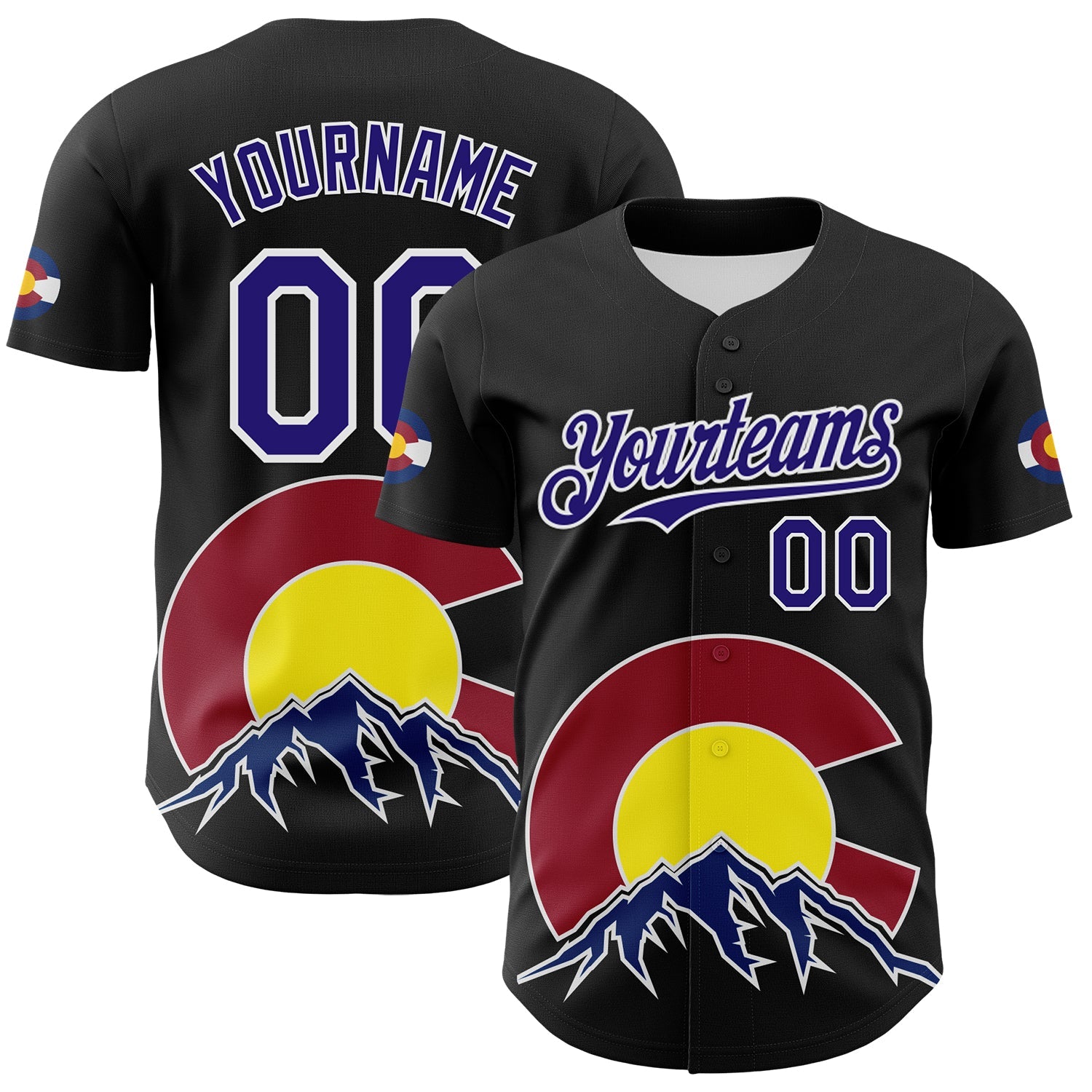 Custom Black Dark Purple Red Yellow Blue-White 3D Urban City Edition Sports Authentic Baseball Jersey - Main View