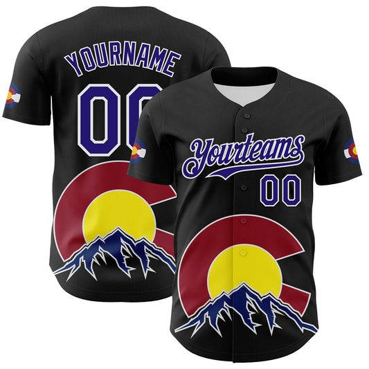 Custom Black Dark Purple Red Yellow Blue-White 3D Urban City Edition Sports Authentic Baseball Jersey - Main View