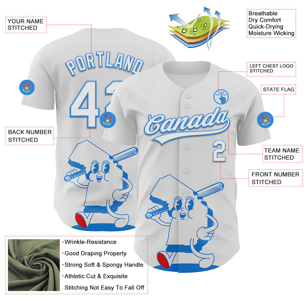 Custom White Electric Blue-Red 3D Urban City Edition Sports Authentic Baseball Jersey view 3