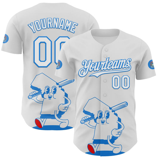 Custom White Electric Blue-Red 3D Urban City Edition Sports Authentic Baseball Jersey - Main View