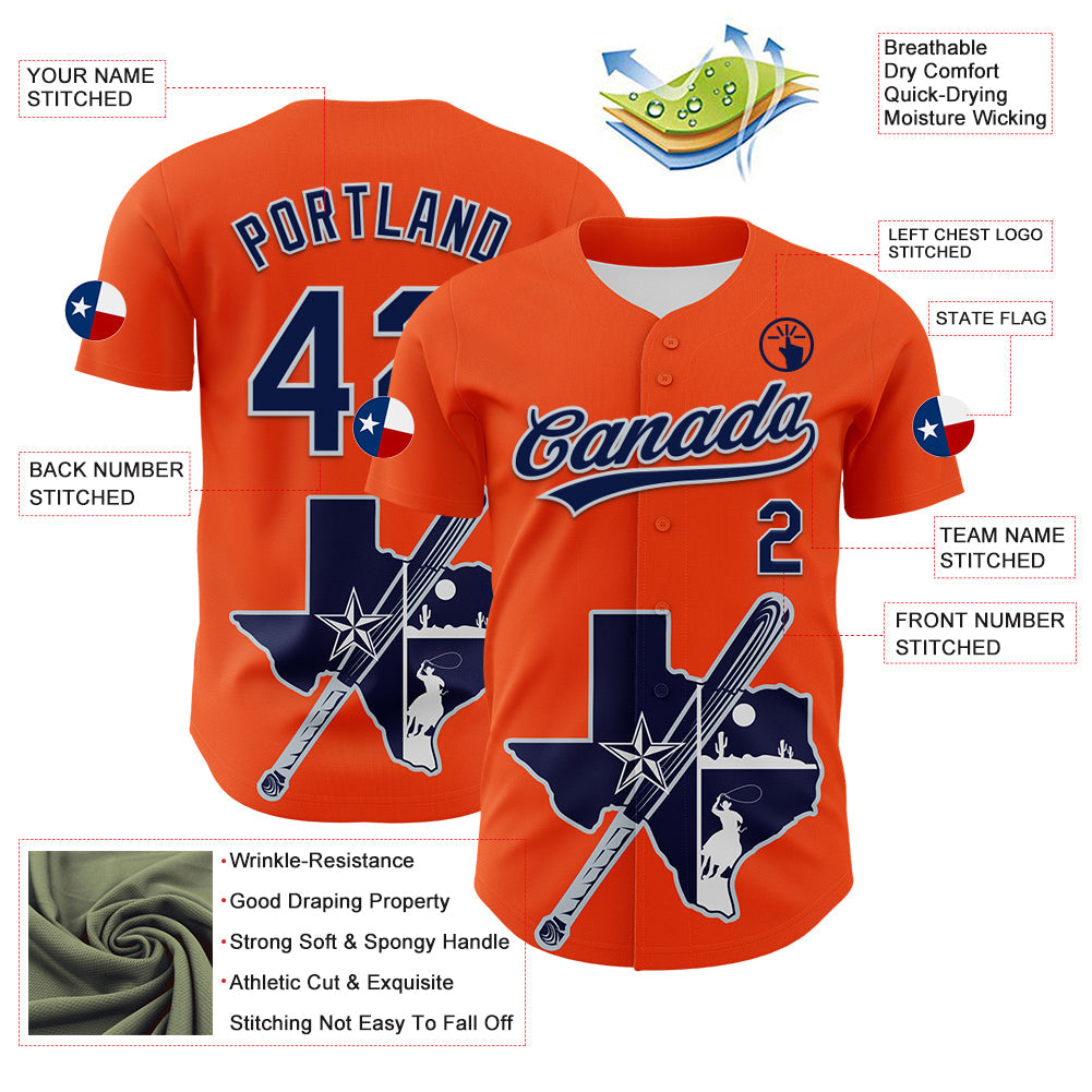 Custom Orange Navy Silver-White 3D Urban City Edition Sports Authentic Baseball Jersey view 3
