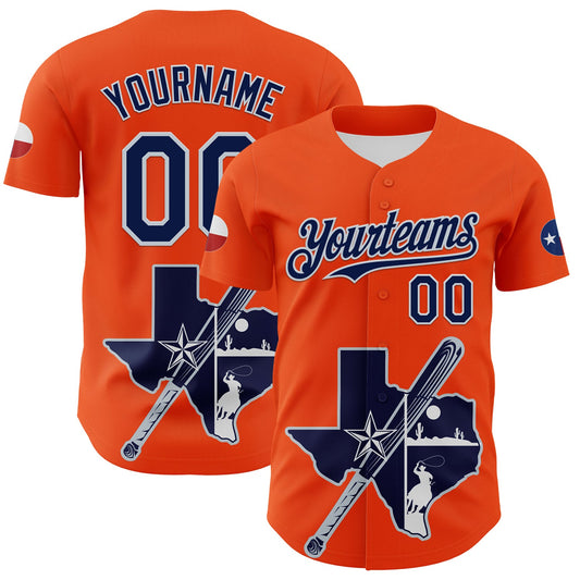 Custom Orange Navy Silver-White 3D Urban City Edition Sports Authentic Baseball Jersey - Main View