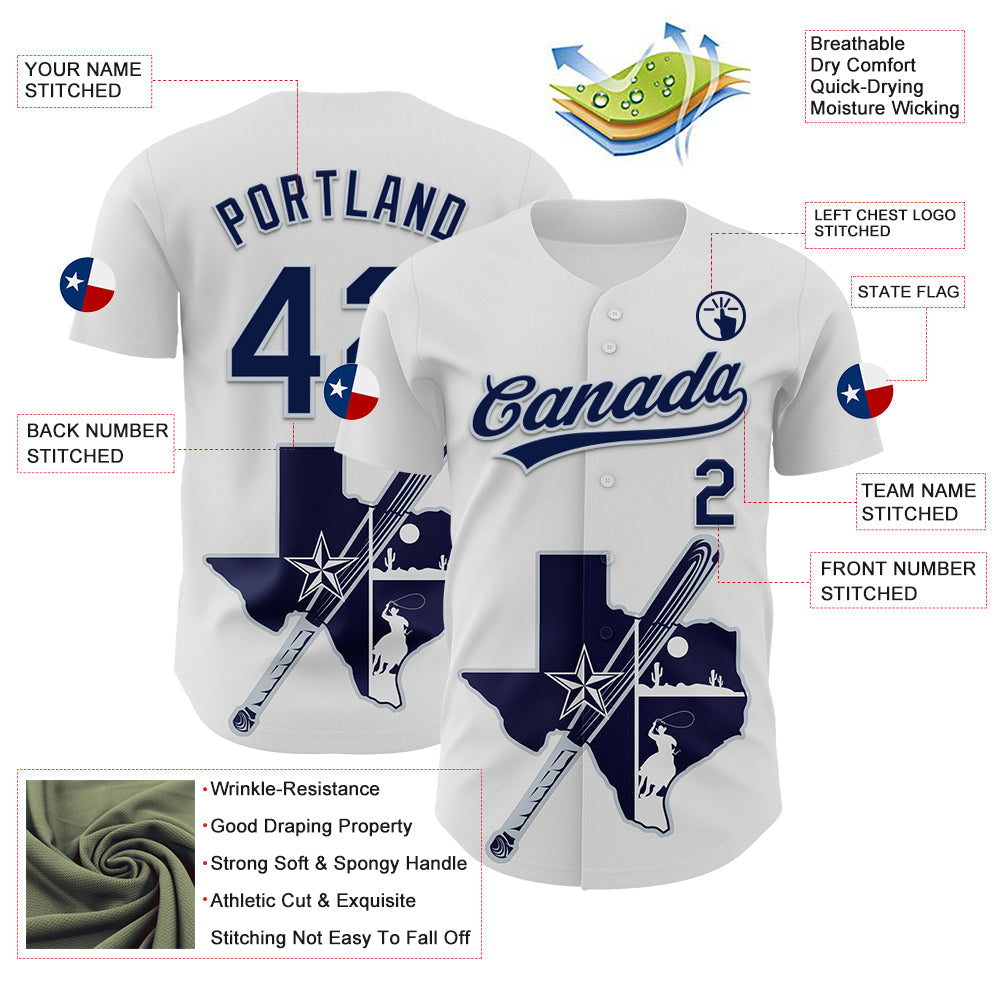 Custom White Navy-Silver 3D Urban City Edition Sports Authentic Baseball Jersey view 3