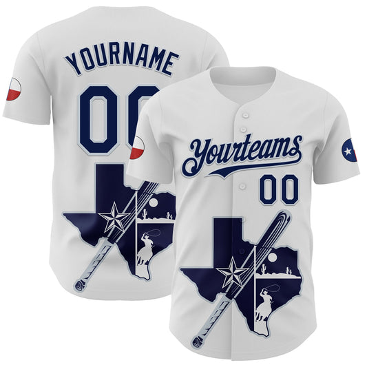 Custom White Navy-Silver 3D Urban City Edition Sports Authentic Baseball Jersey - Main View