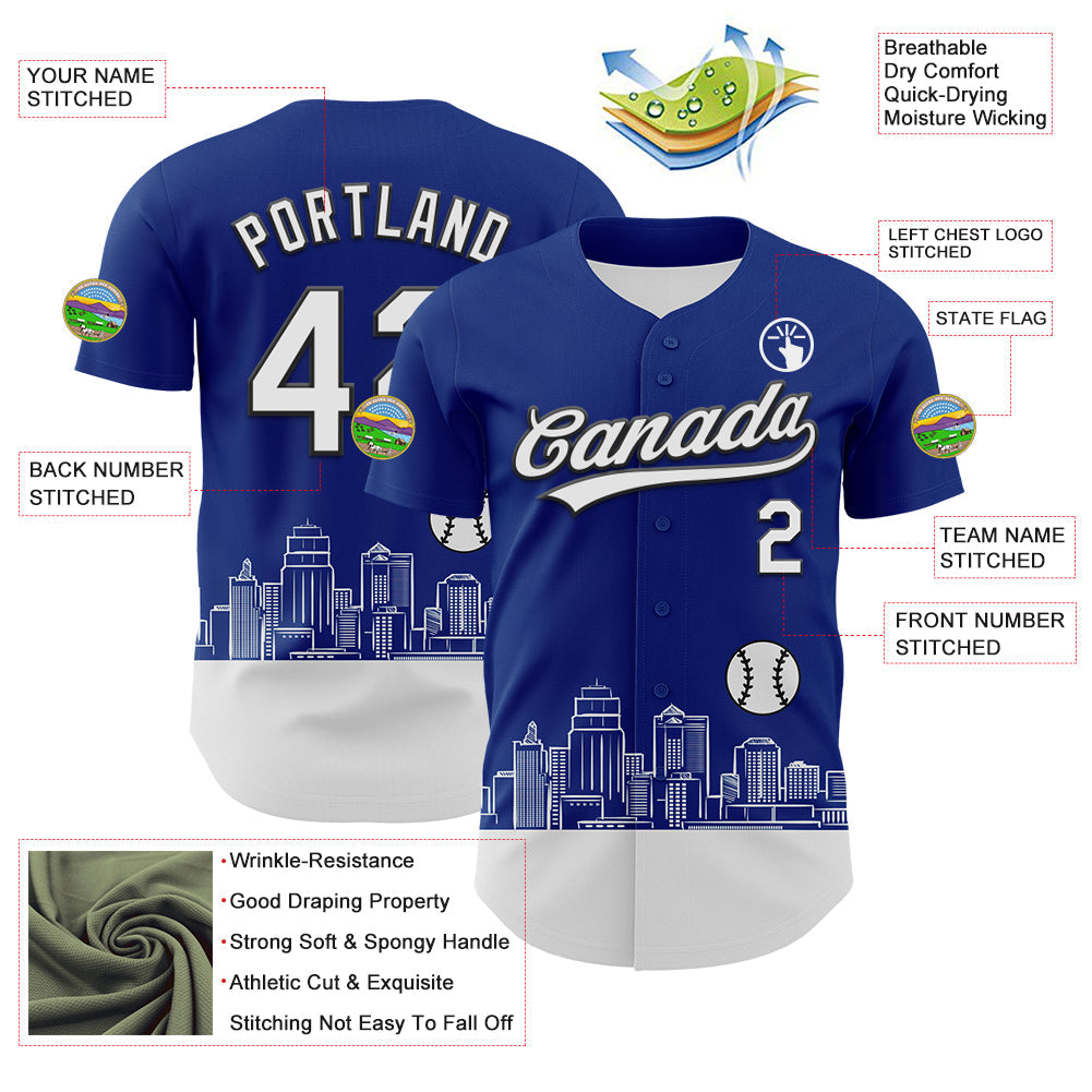 Custom Royal White-Black 3D Urban City Edition Sports Authentic Baseball Jersey view 3