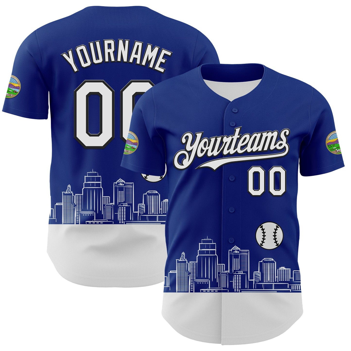Custom Royal White-Black 3D Urban City Edition Sports Authentic Baseball Jersey - Main View