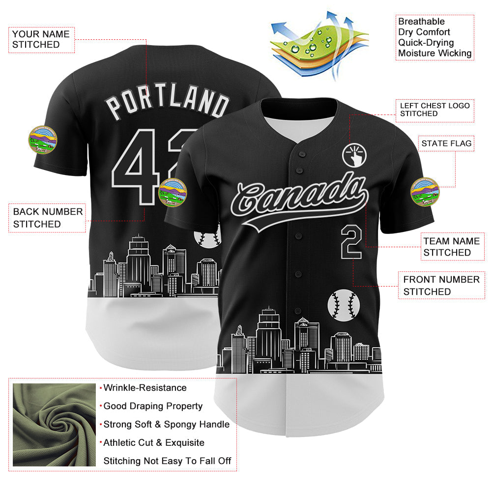 Custom Black White 3D Urban City Edition Sports Authentic Baseball Jersey view 3