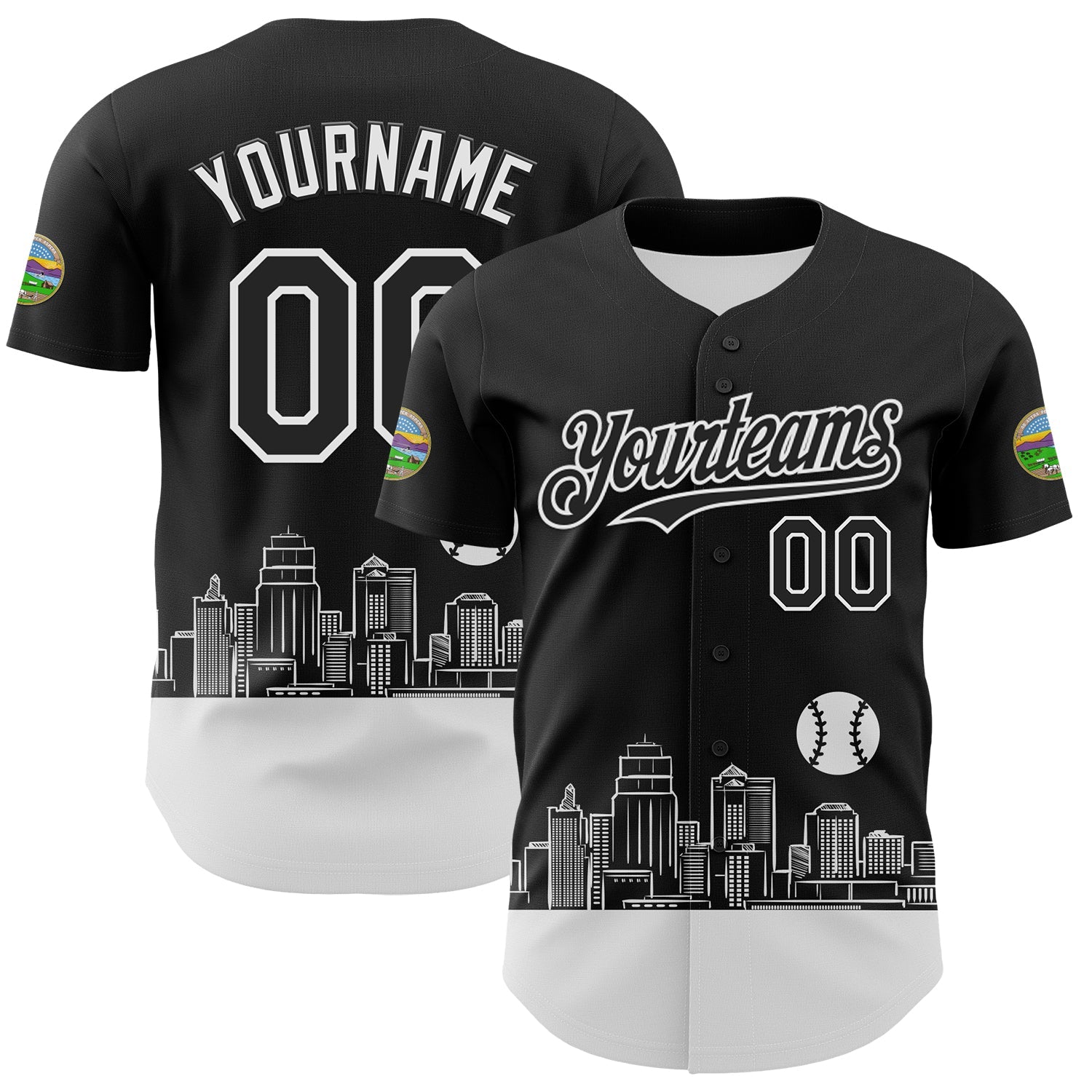 Custom Black White 3D Urban City Edition Sports Authentic Baseball Jersey - Main View
