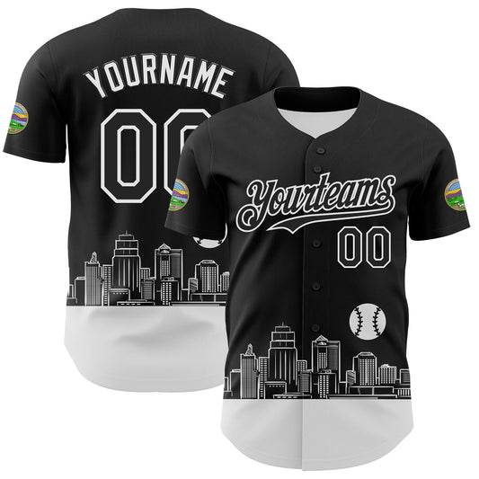 Custom Black White 3D Urban City Edition Sports Authentic Baseball Jersey - Main View