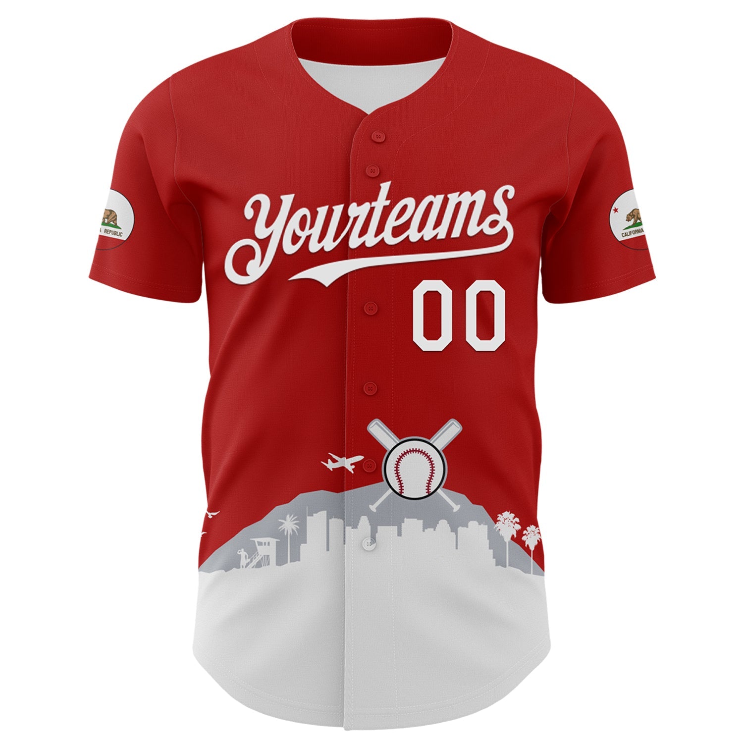 Custom Red White Gray-Black 3D Urban City Edition Sports Authentic Baseball Jersey view 2