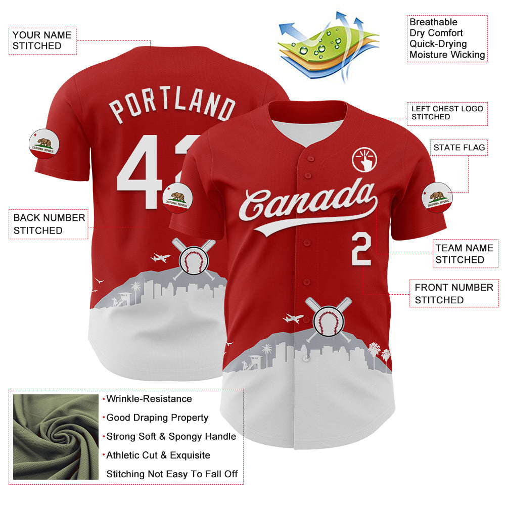 Custom Red White Gray-Black 3D Urban City Edition Sports Authentic Baseball Jersey view 3