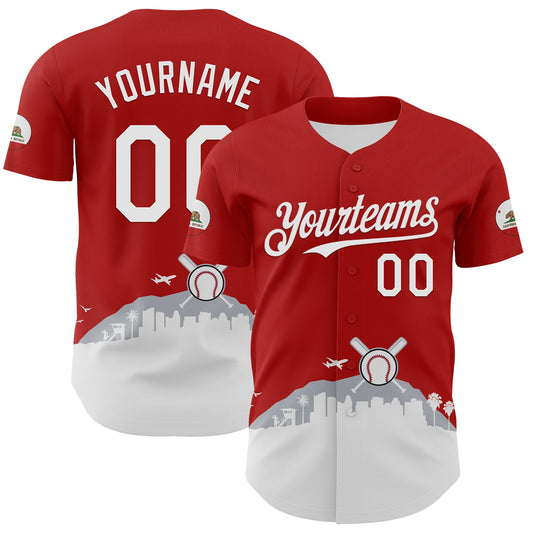 Custom Red White Gray-Black 3D Urban City Edition Sports Authentic Baseball Jersey - Main View