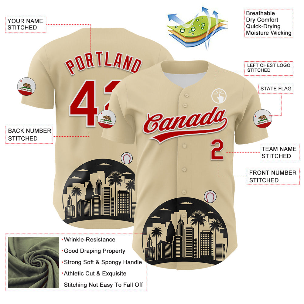 Custom Cream Red Black-White 3D Urban City Edition Sports Authentic Baseball Jersey view 3