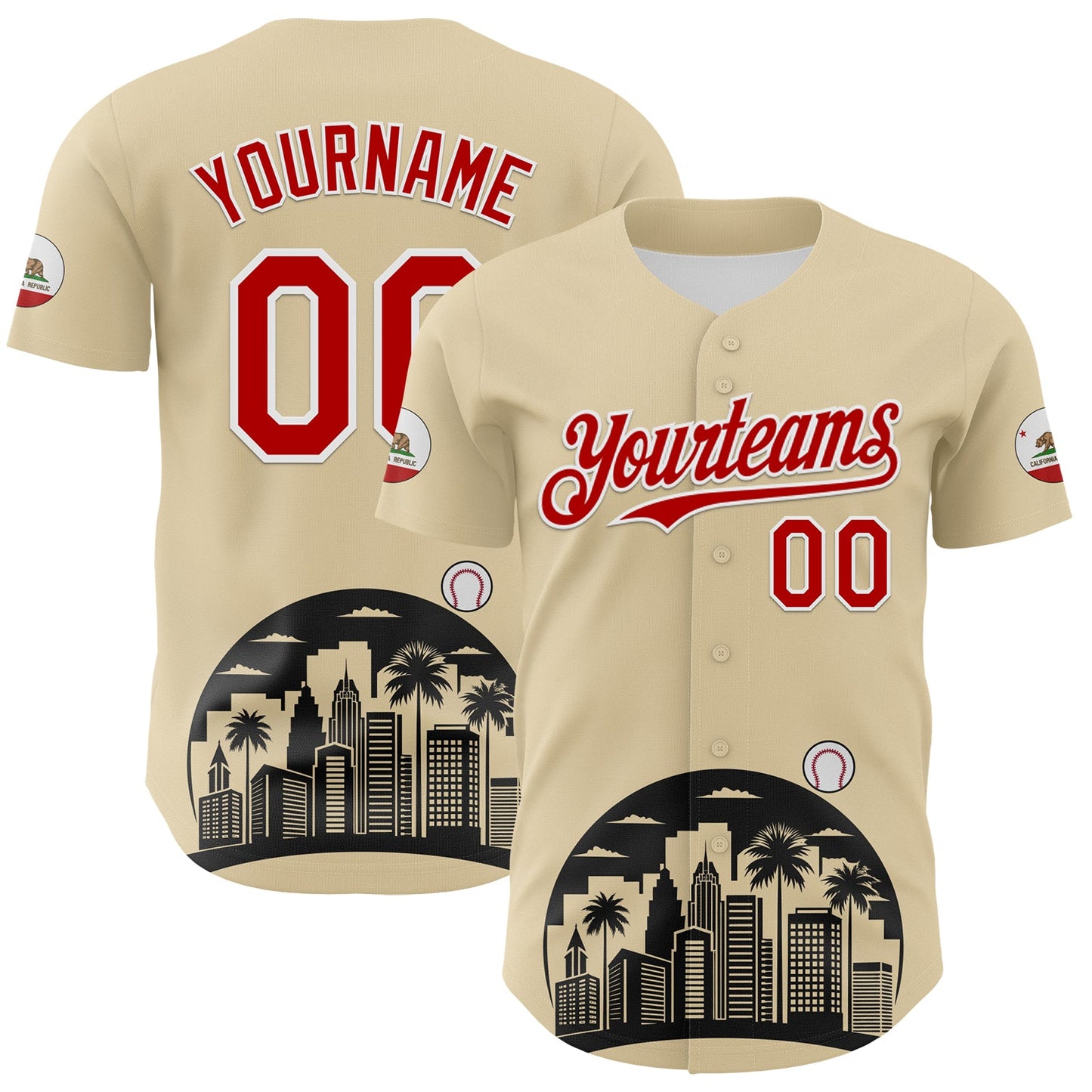 Custom Cream Red Black-White 3D Urban City Edition Sports Authentic Baseball Jersey - Main View