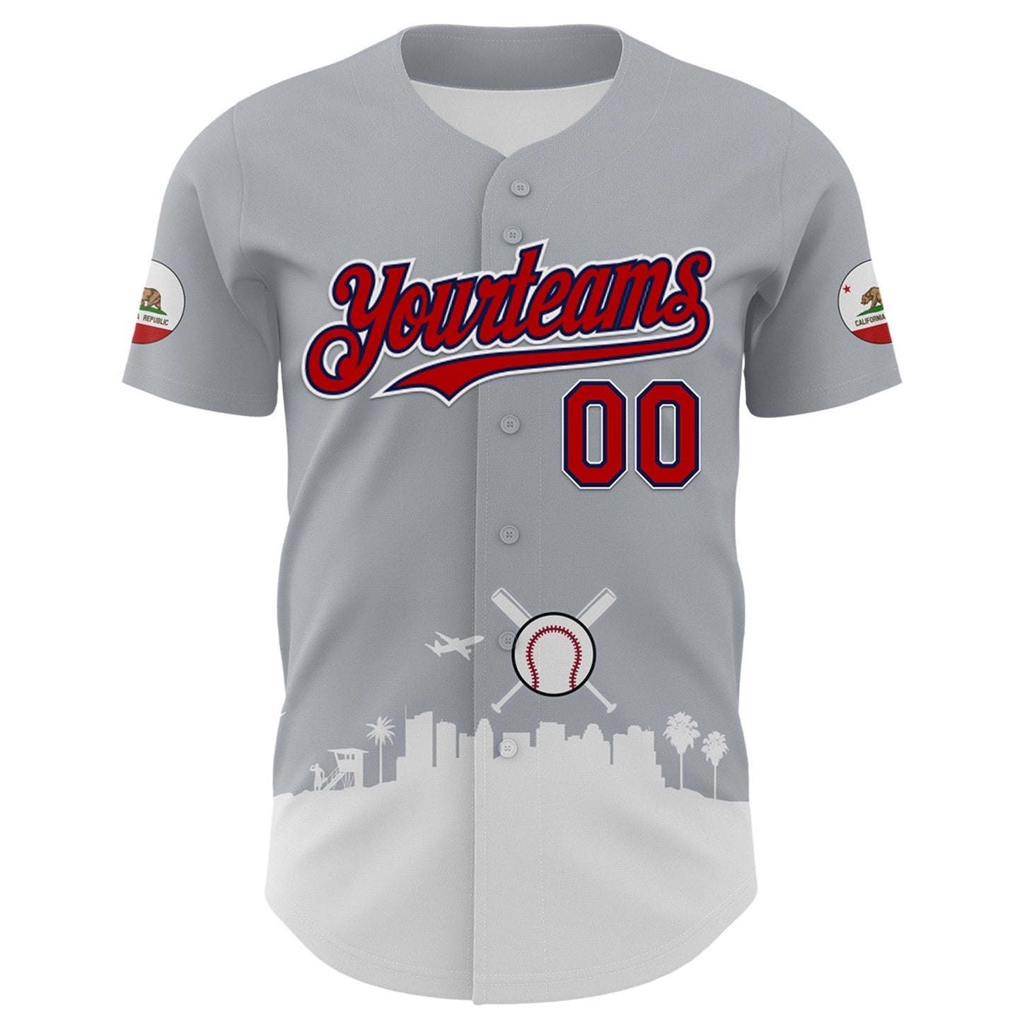 Custom Gray Red Black Navy-White 3D Urban City Edition Sports Authentic Baseball Jersey view 2