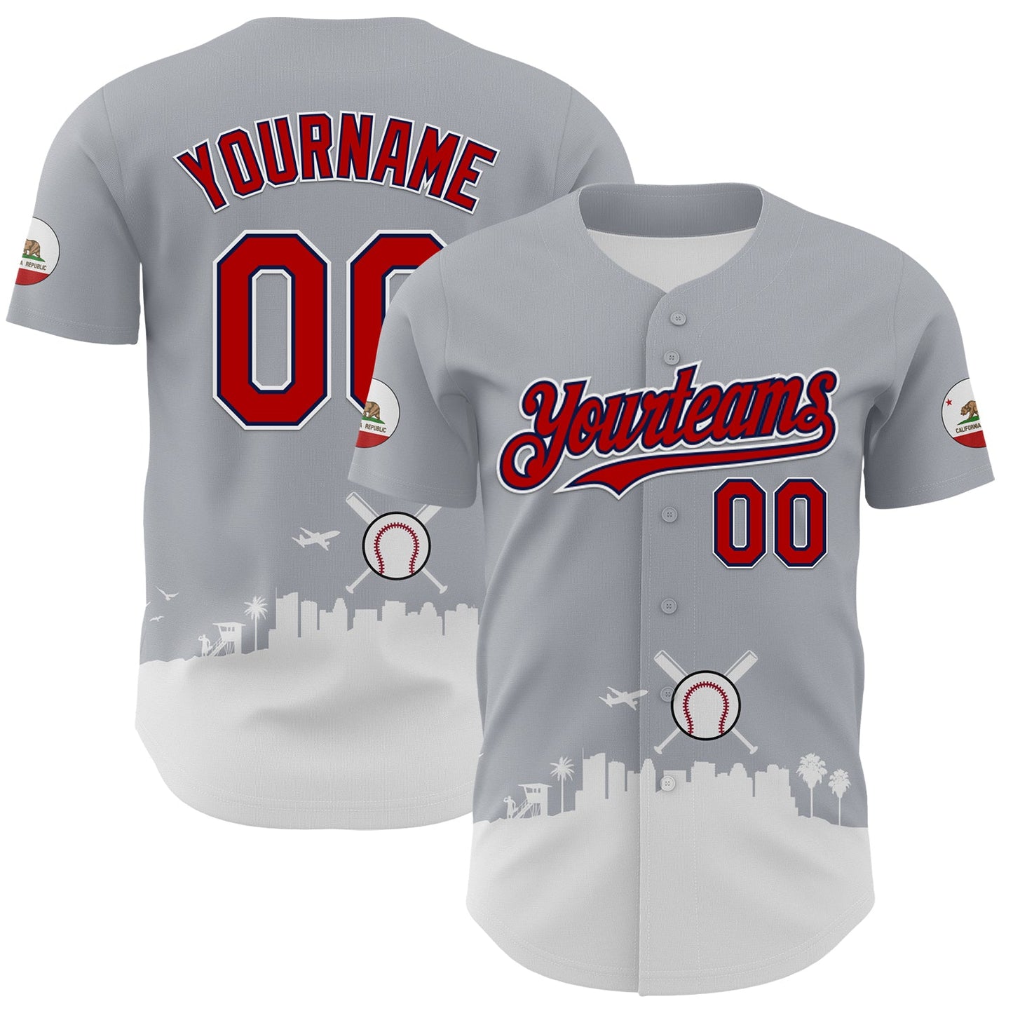 Custom Gray Red Black Navy-White 3D Urban City Edition Sports Authentic Baseball Jersey - Main View
