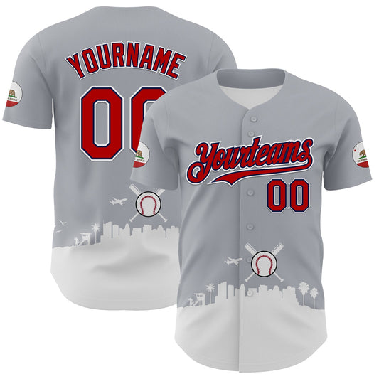 Custom Gray Red Black Navy-White 3D Urban City Edition Sports Authentic Baseball Jersey - Main View
