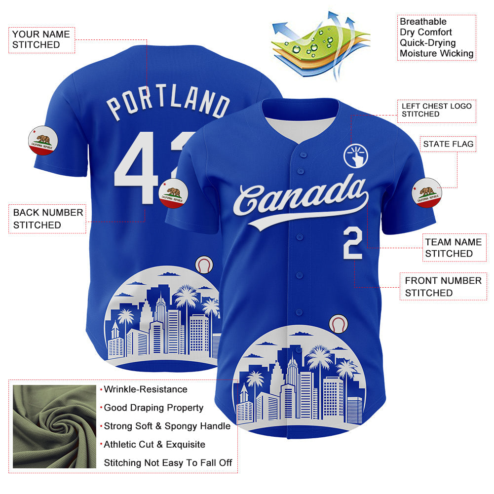 Custom Thunder Blue White-Black 3D Urban City Edition Sports Authentic Baseball Jersey view 3