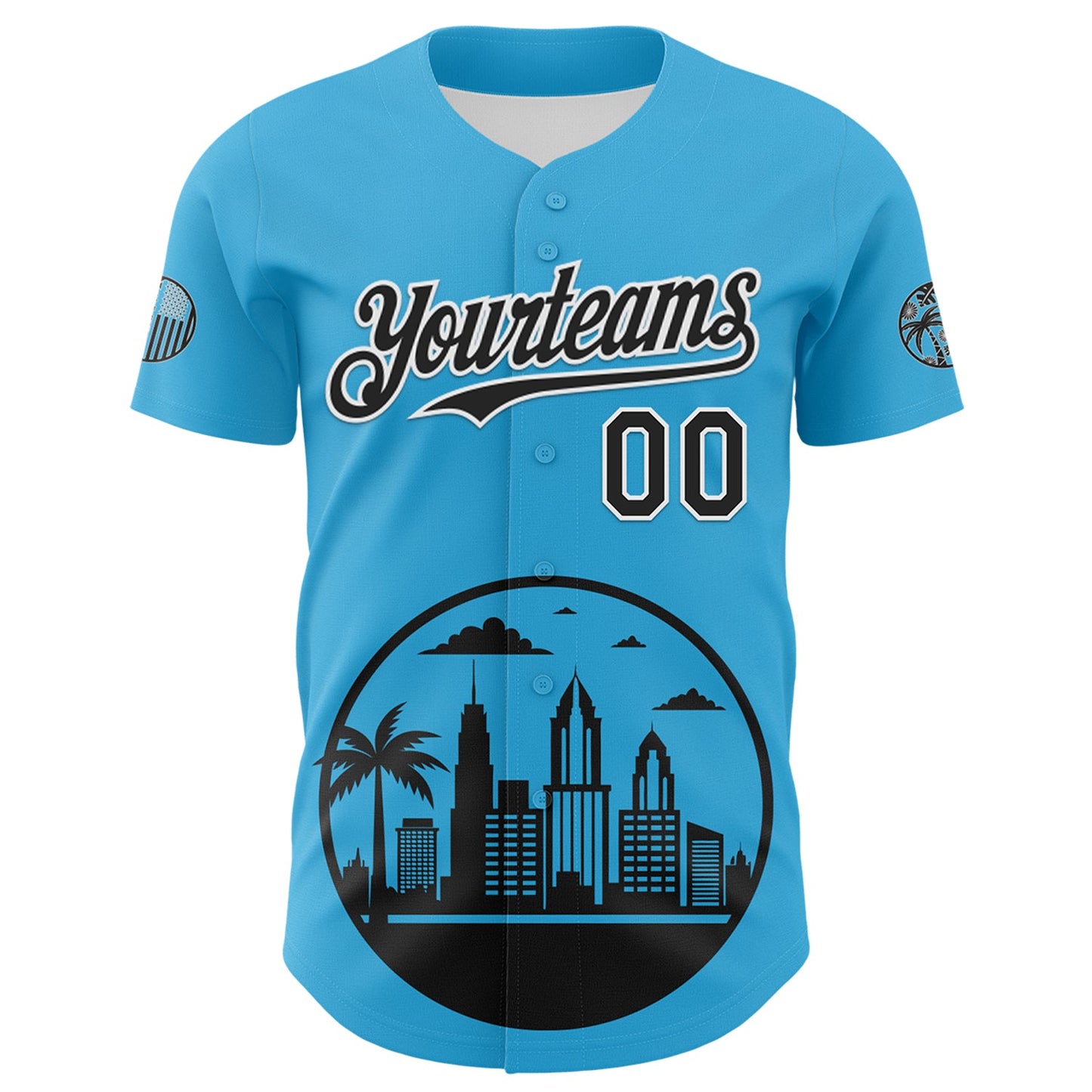 Custom Sky Blue Black-White 3D Urban City Edition Sports Authentic Baseball Jersey view 2