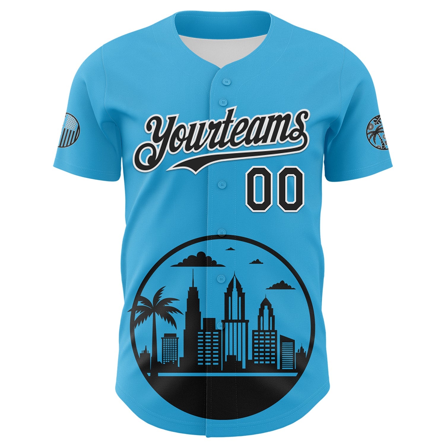 Custom Sky Blue Black-White 3D Urban City Edition Sports Authentic Baseball Jersey view 2