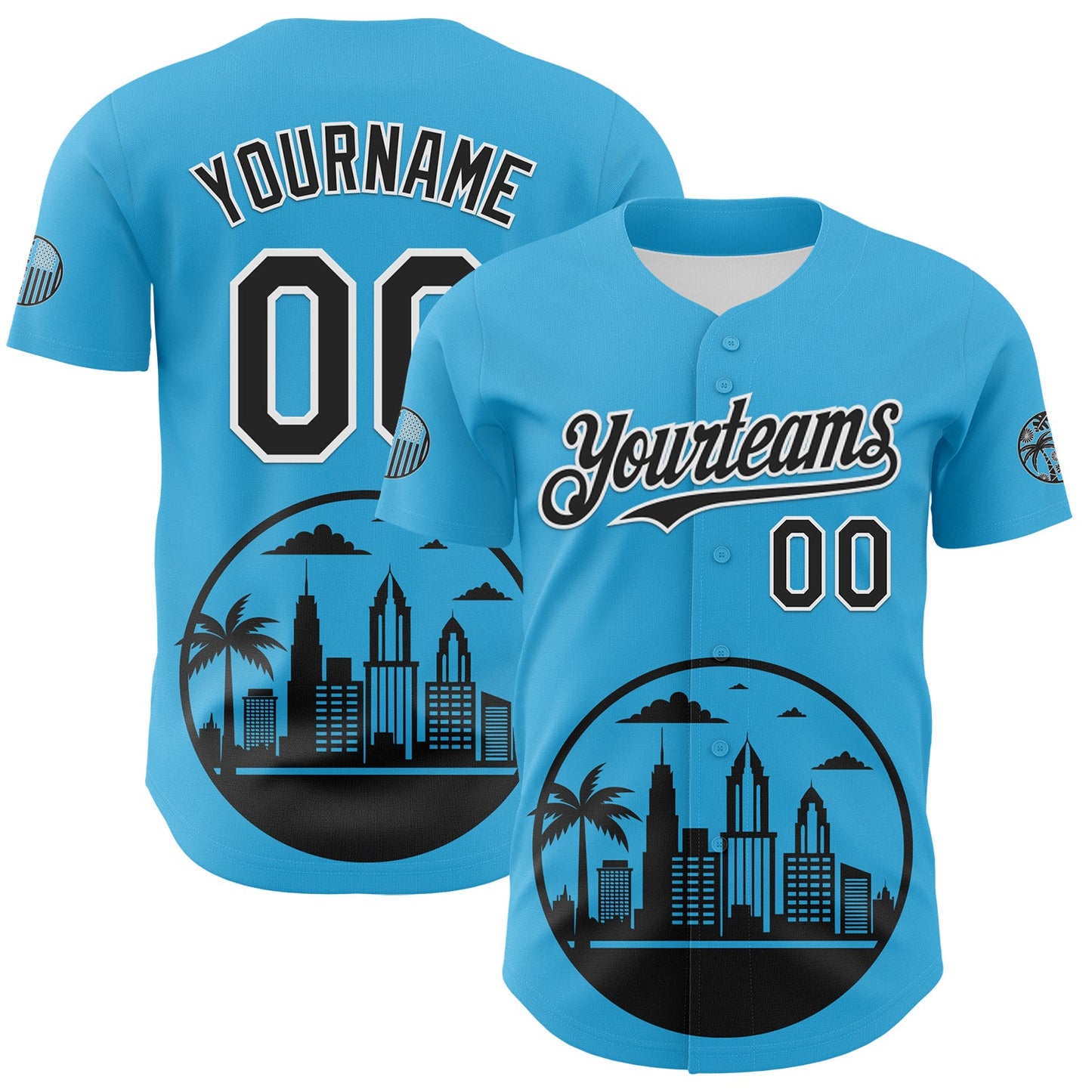 Custom Sky Blue Black-White 3D Urban City Edition Sports Authentic Baseball Jersey - Main View