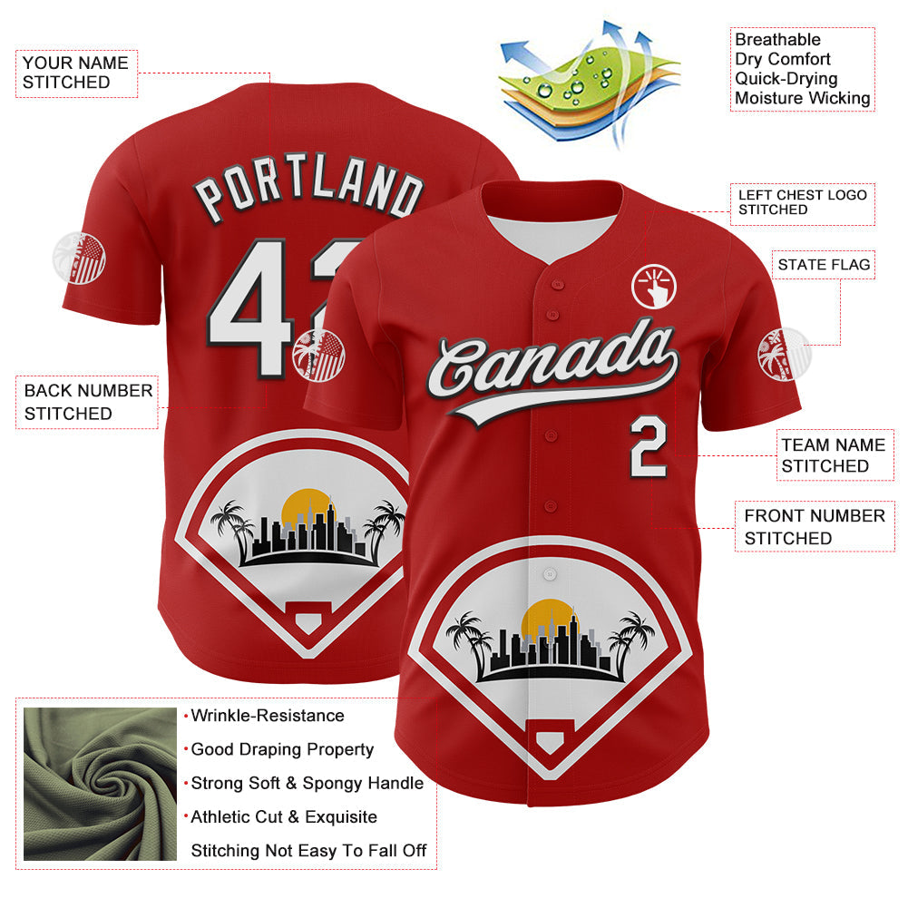 Custom Red White Gray Yellow-Black 3D Urban City Edition Sports Authentic Baseball Jersey view 3