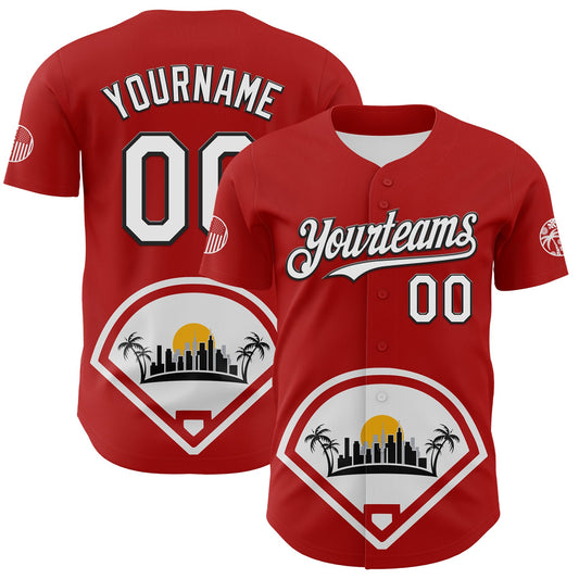 Custom Red White Gray Yellow-Black 3D Urban City Edition Sports Authentic Baseball Jersey - Main View