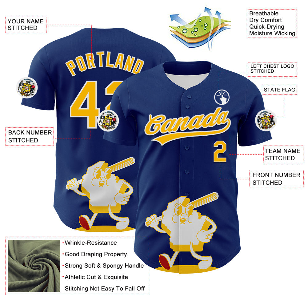 Custom Blue Gold Red-White 3D Urban City Edition Sports Authentic Baseball Jersey view 3