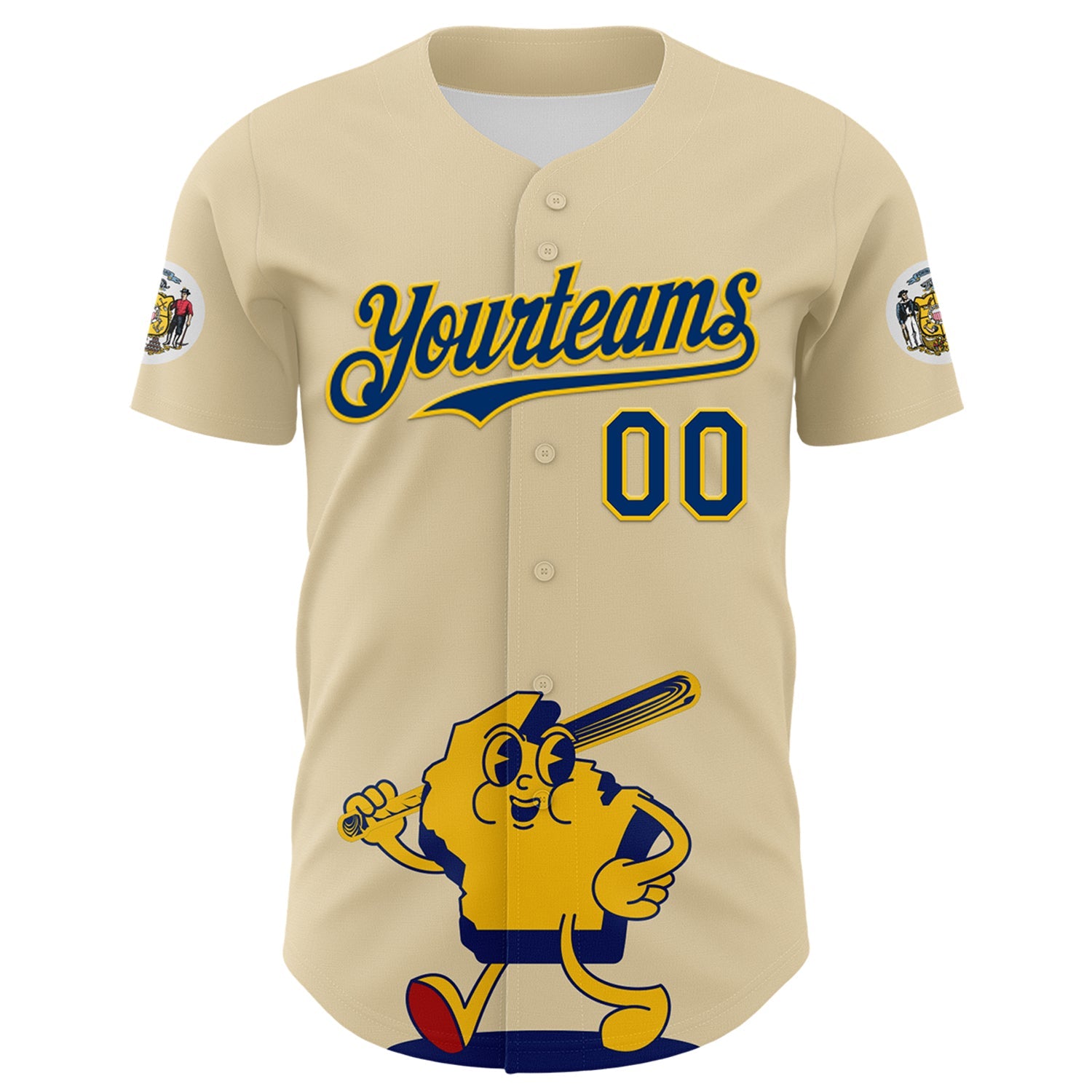 Custom Cream US Navy Blue Yellow-Red 3D Urban City Edition Sports Authentic Baseball Jersey view 2
