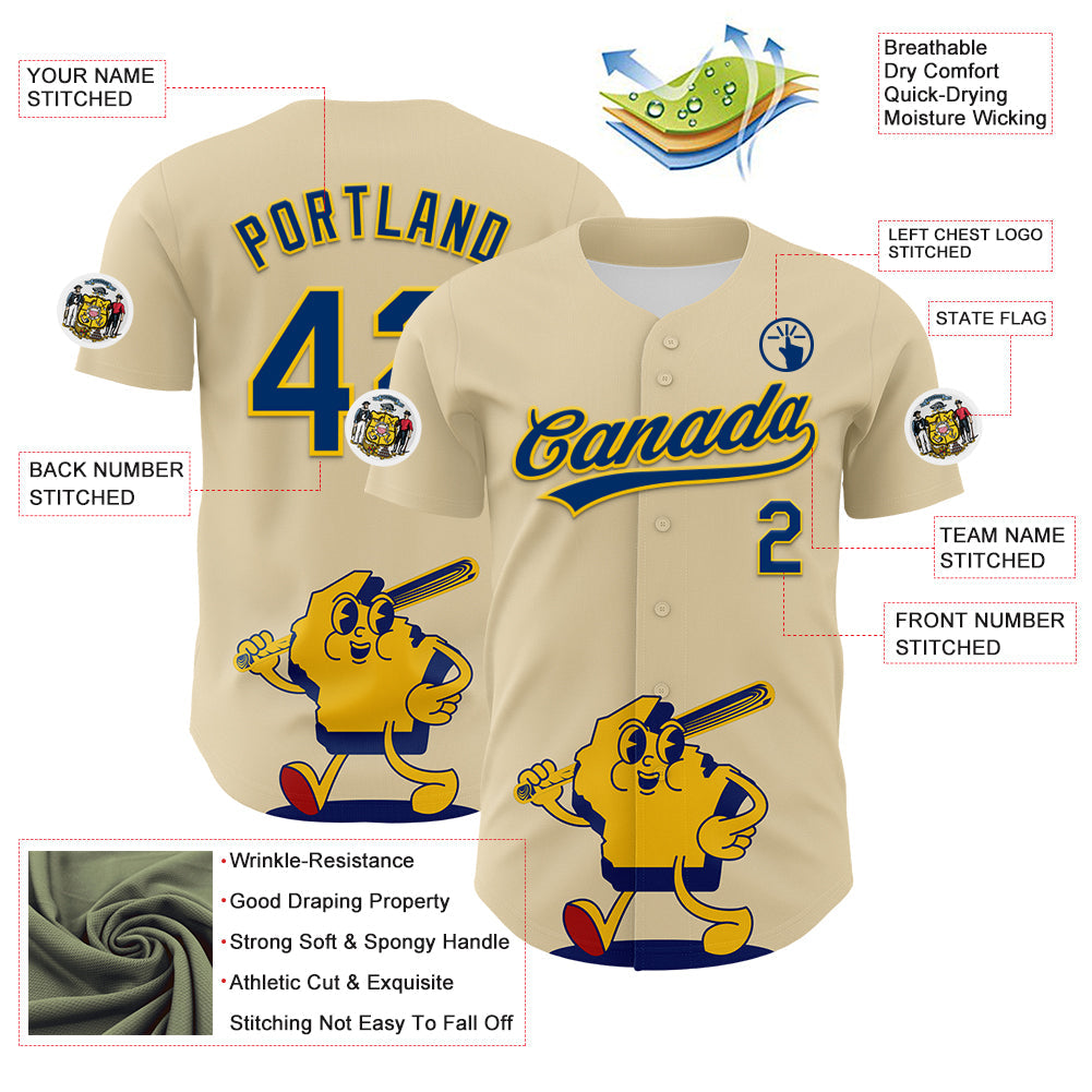 Custom Cream US Navy Blue Yellow-Red 3D Urban City Edition Sports Authentic Baseball Jersey view 3