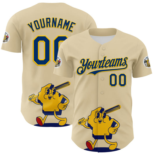 Custom Cream US Navy Blue Yellow-Red 3D Urban City Edition Sports Authentic Baseball Jersey - Main View