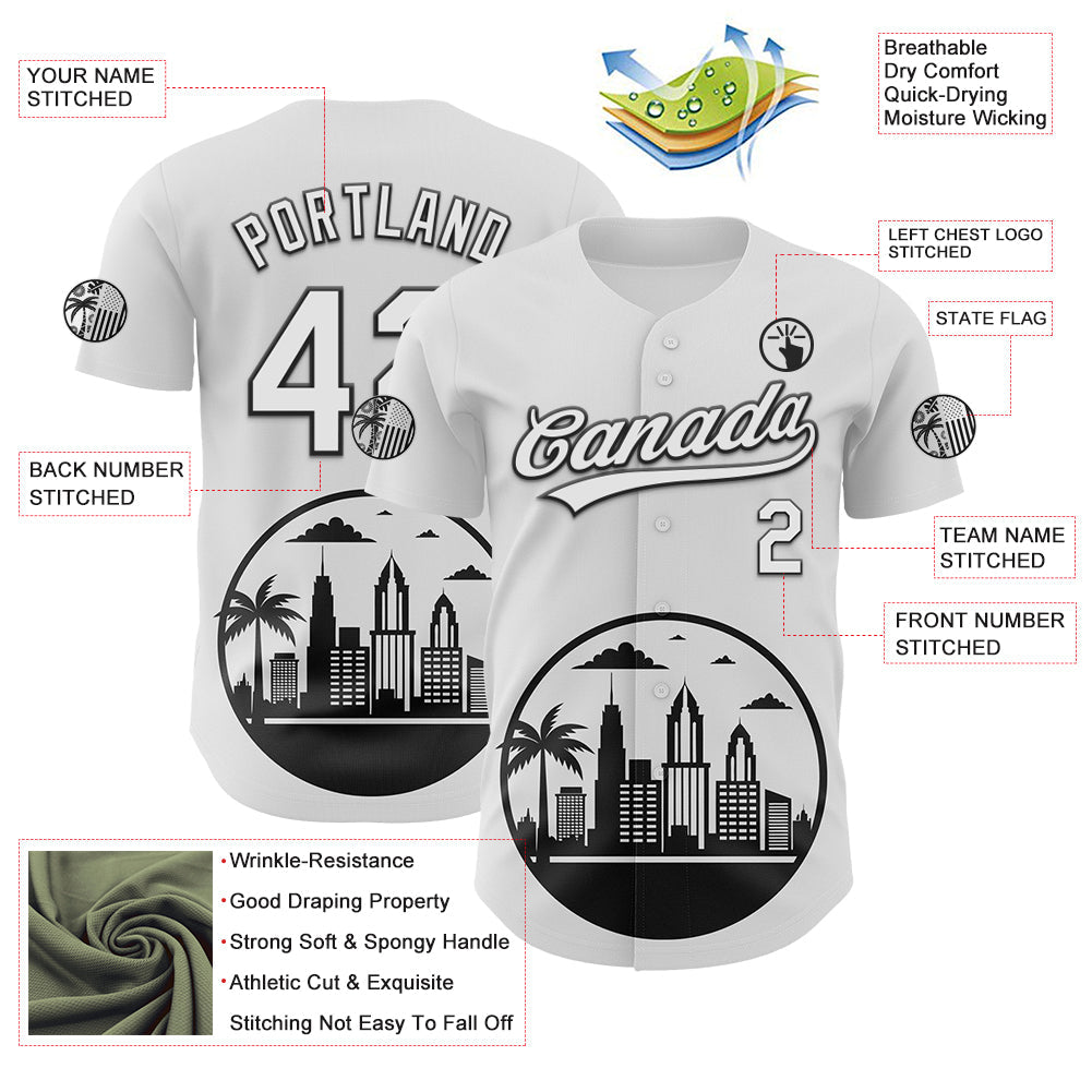 Custom White Black-Gray 3D Urban City Edition Sports Authentic Baseball Jersey view 3
