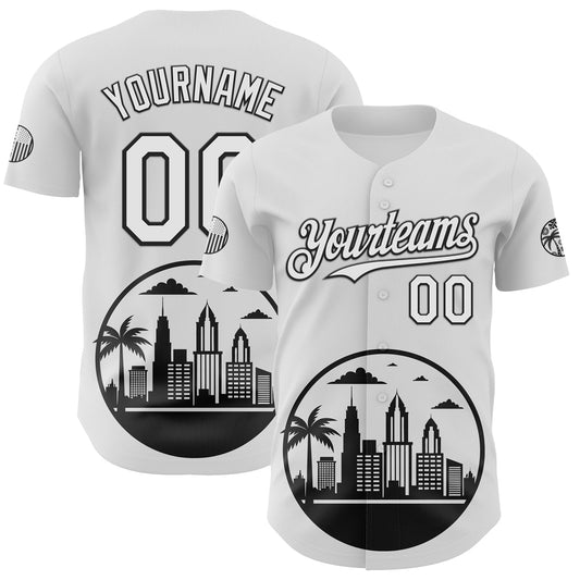 Custom White Black-Gray 3D Urban City Edition Sports Authentic Baseball Jersey - Main View