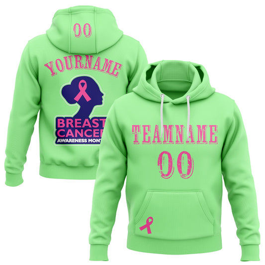 Custom Pea Green Pink Blue-White 3D Pink Ribbon Breast Cancer Awareness Women Health Care Support Sports Pullover Sweatshirt Hoodie - Main View