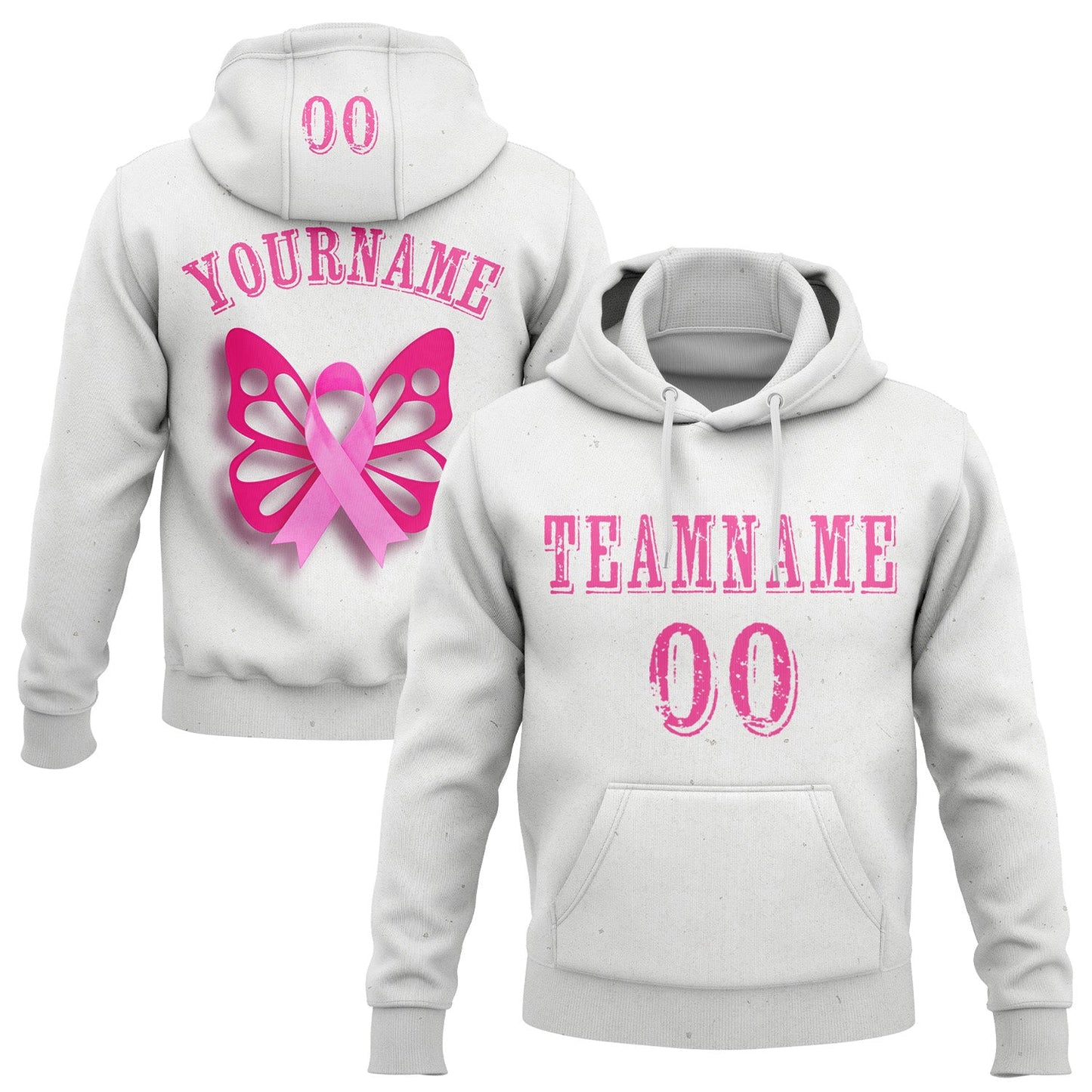 Custom White Pink 3D Pink Ribbon Breast Cancer Awareness Women Health Care Support Sports Pullover Sweatshirt Hoodie - Main View