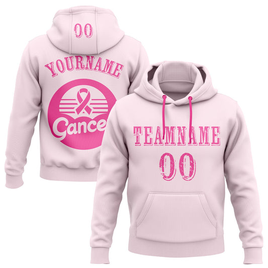 Custom Pink White 3D Pink Ribbon Breast Cancer Awareness Women Health Care Support Sports Pullover Sweatshirt Hoodie - Main View