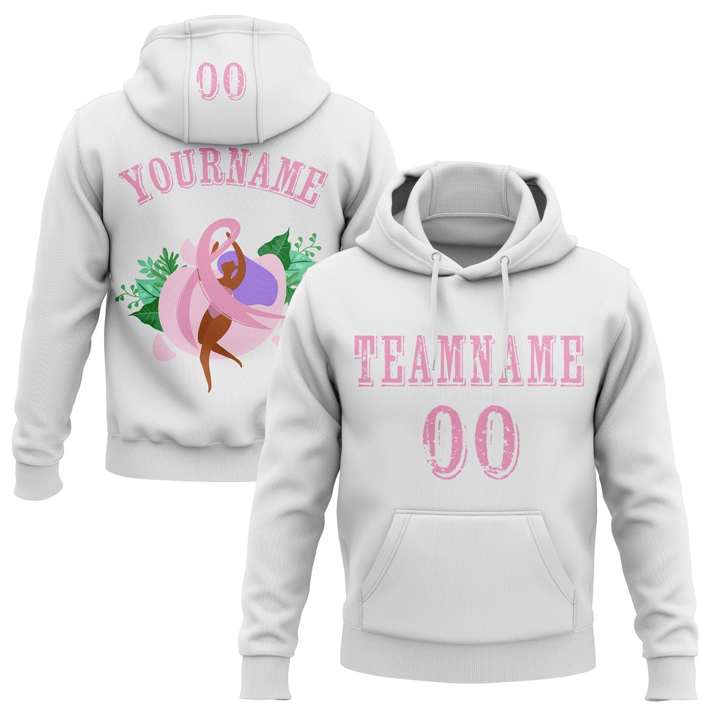 Custom White Light Pink 3D Pink Ribbon Breast Cancer Awareness Women Health Care Support Sports Pullover Sweatshirt Hoodie - Main View