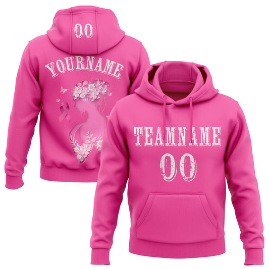 Custom Pink White 3D Pink Ribbon Breast Cancer Awareness Women Health Care Support Sports Pullover Sweatshirt Hoodie - Main View