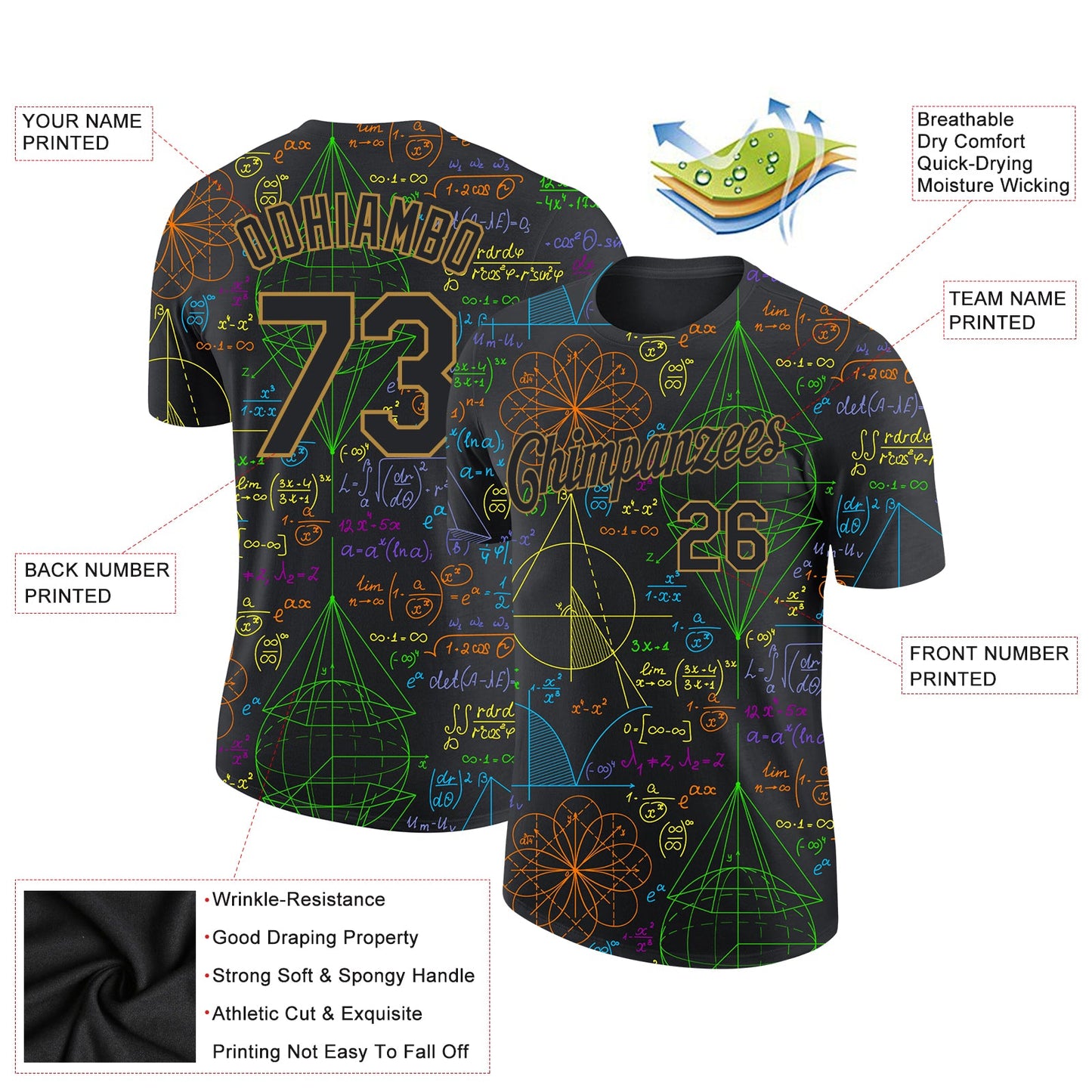 Custom 3D Pattern Design Math Performance T-Shirt view 2