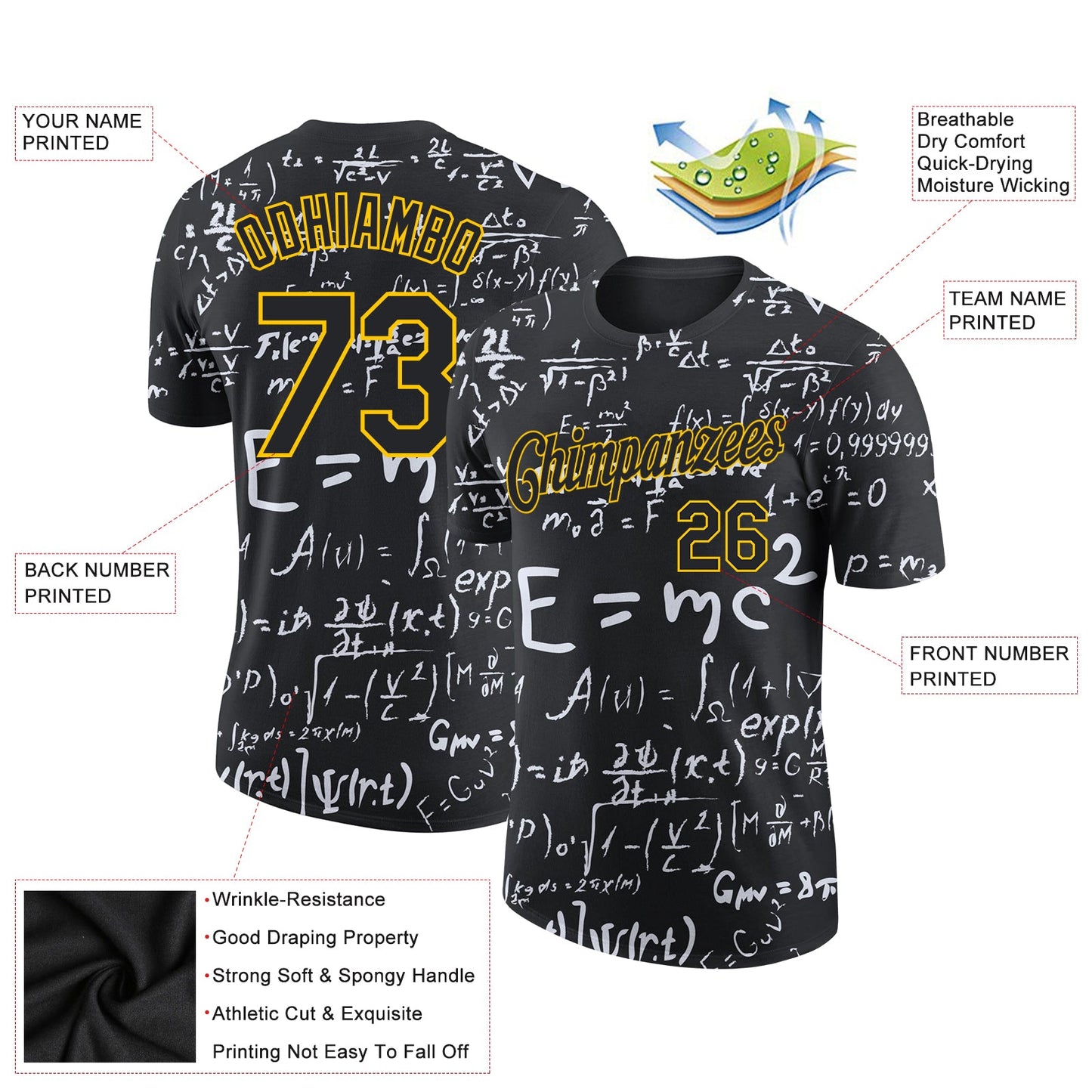 Custom 3D Pattern Design Math Performance T-Shirt view 2