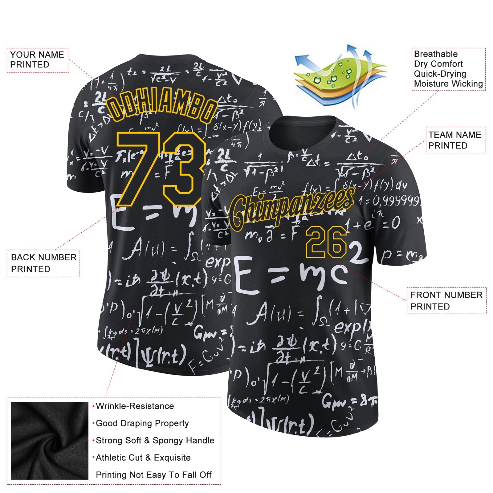 Custom 3D Pattern Design Math Performance T-Shirt view 2