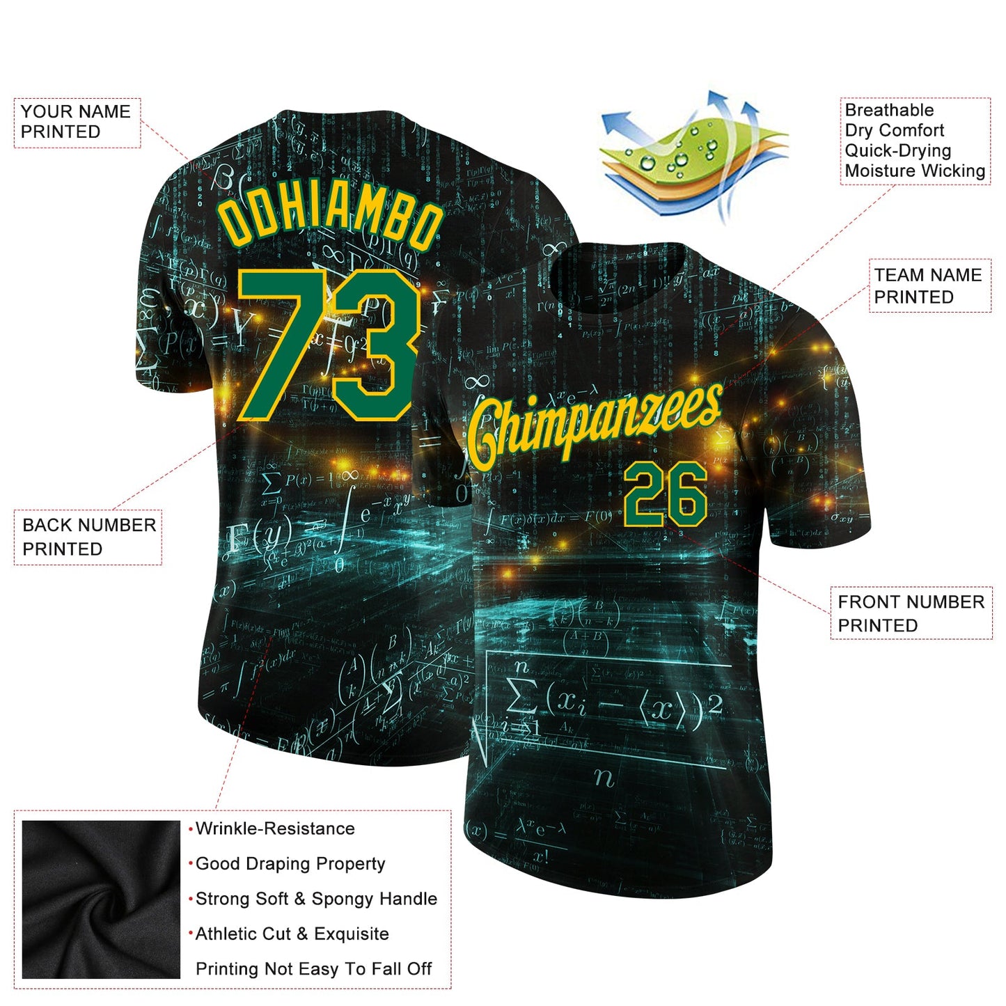 Custom 3D Pattern Design Math Performance T-Shirt view 2