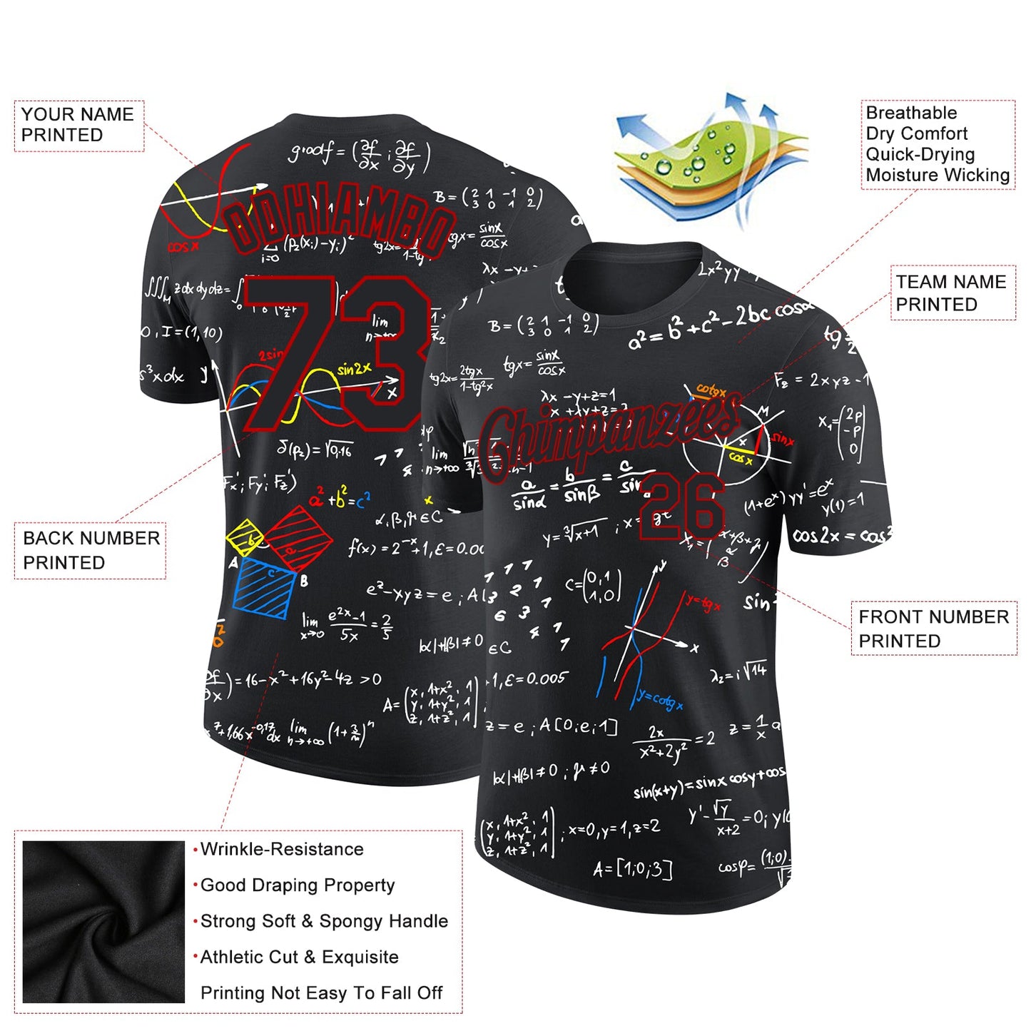 Custom 3D Pattern Design Math Performance T-Shirt view 2