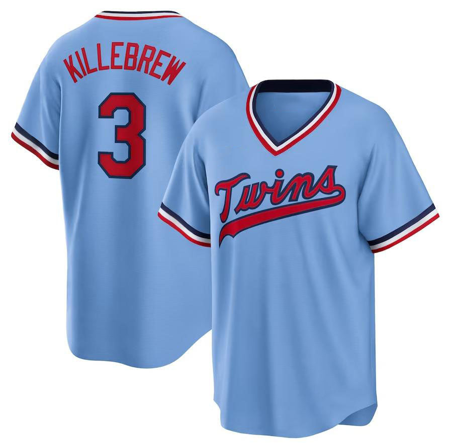 Minnesota Twins #3 Harmon Killebrew Light Blue Road Cooperstown Collection Player Jersey - Main View