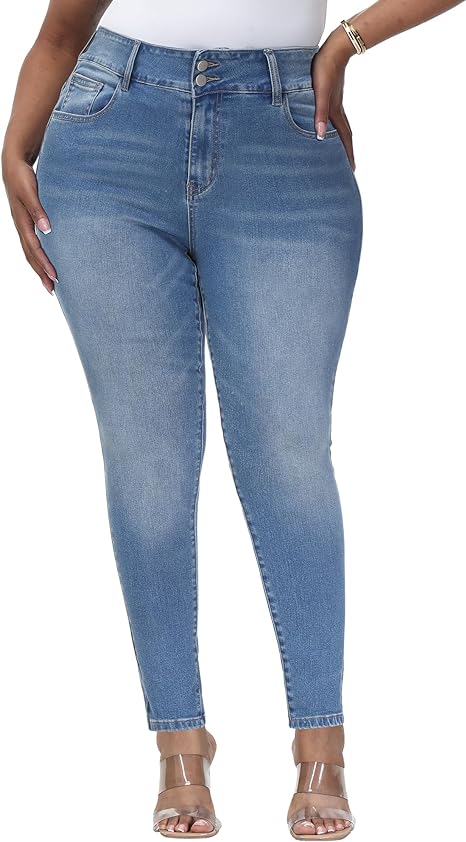 Womens Plus Size Skinny Jeans Stretchy High Waisted Classic Ankle Jean - Main View
