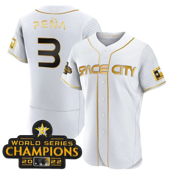 #3 Jeremy Pena Houston Astros BLACK 2023 SPACE CITY CHAMPIONS FLEX JERSEY ¨CWHITE ALL STITCHED Baseball Jerseys - Main View
