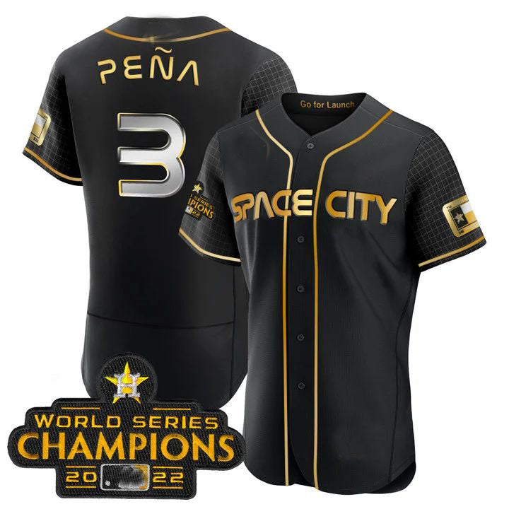 #3 Jeremy Pena Houston Astros BLACK 2023 SPACE CITY CHAMPIONS FLEX JERSEY ¨C BLACK ALL STITCHED Baseball Jerseys - Main View