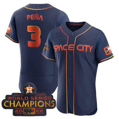 #3 Jeremy Pena Houston Astros BLACK 2023 SPACE CITY CHAMPIONS FLEX JERSEY ¨CBLUE ALL STITCHED Baseball Jerseys - Main View